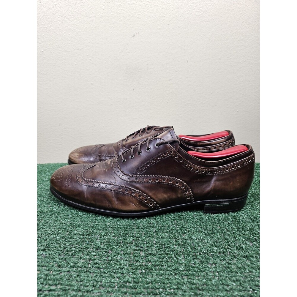 Prada 2EA038 Vintage Dark Brown Leather Wingtip Brogues Oxfords Shoes Mens 9